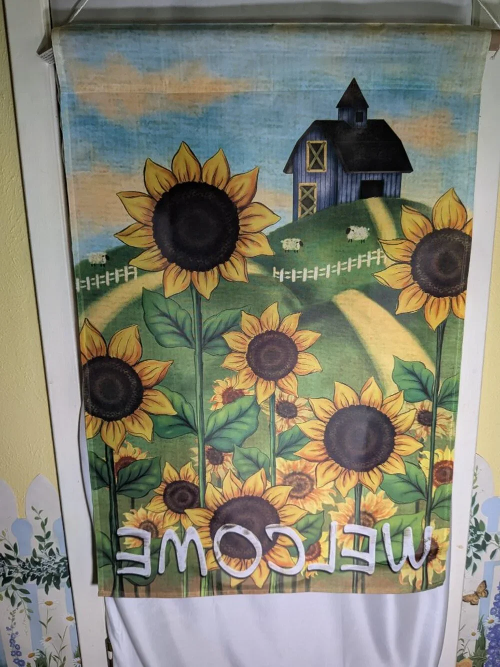 Autumn Barn & Sunflowers Country Welcome House Flag 36